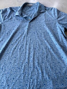 Peter Millar Sky Blue Polo with Navy Micro Print Summer Comfort